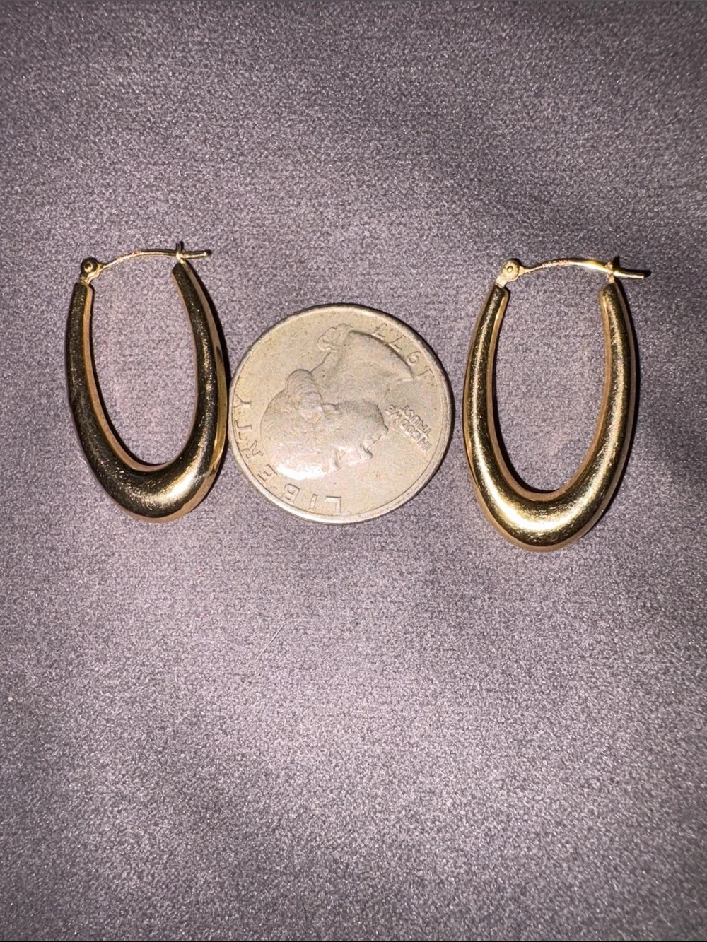 14K yellow Gold Oval Hoop earrings with latch backs. - Picture 7 of 11